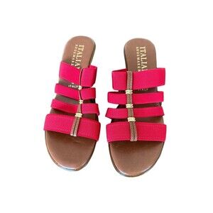 Italian Shoemakers Red Stretch Mid Wedge Slip On Sandals Size 8